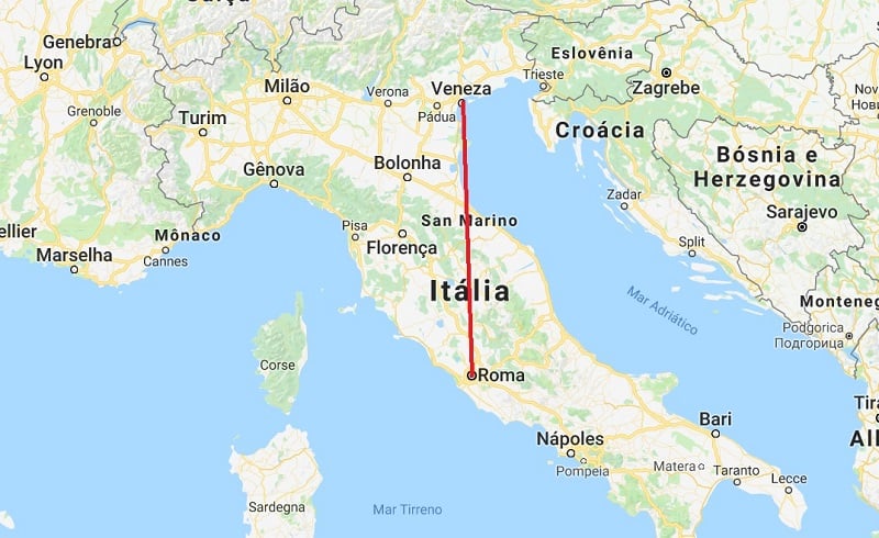 Mapa da viagem de Veneza para Roma Mapa da viagem de Veneza para Roma