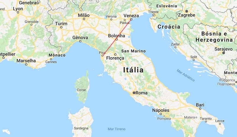 Mapa da viagem de Veneza a Pisa Mapa da viagem de Veneza a Pisa