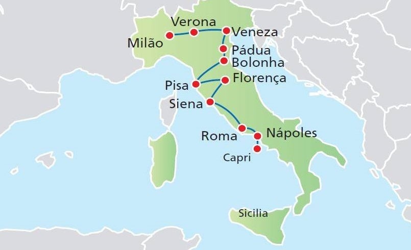 Mapa das principais cidades da Itália Mapa das principais cidades da Itália