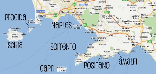 Mapa da Costa Amalfitana Mapa da Costa Amalfitana