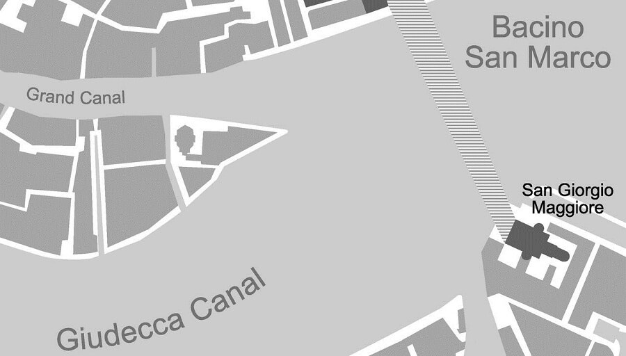 Mapa que mostra os canais e a ilha San Giorgio Maggiore Mapa que mostra os canais e a ilha San Giorgio Maggiore