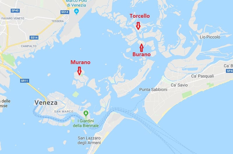 Mapa das ilhas Murano, Burano e Torcello Mapa das ilhas Murano, Burano e Torcello