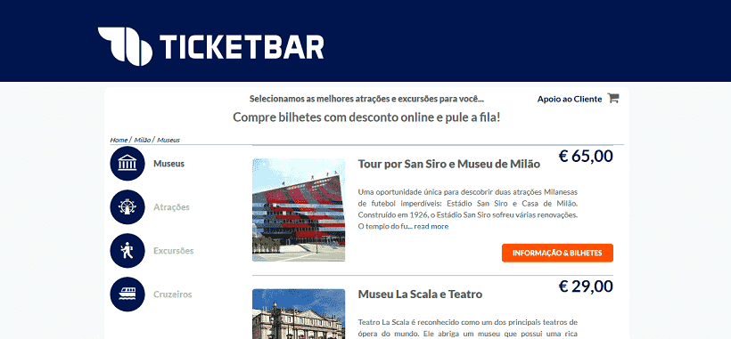 Ticketbar para ingressos em Milão Ticketbar para ingressos em Milão