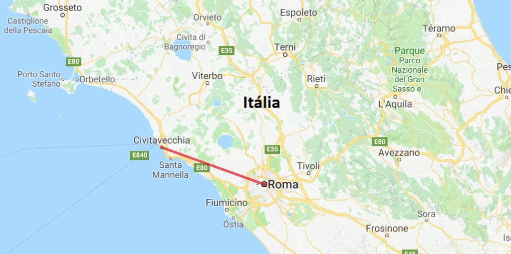 Mapa da viagem de Roma a Civitavecchia Mapa da viagem de Roma a Civitavecchia