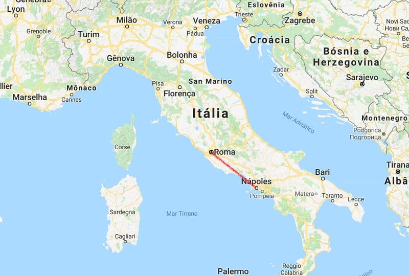 Mapa da viagem de Nápoles a Roma Mapa da viagem de Nápoles a Roma