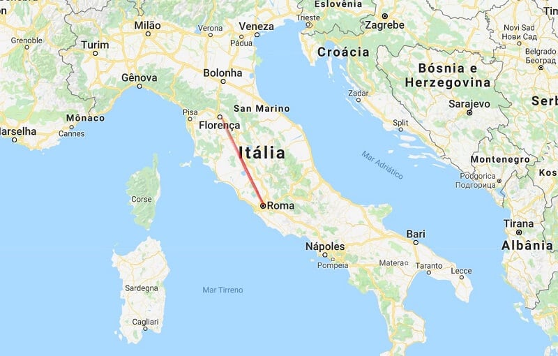 Mapa da viagem de Roma a Florença Mapa da viagem de Roma a Florença