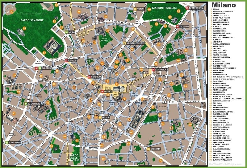 Mapa da região central de Milão Mapa da região central de Milão
