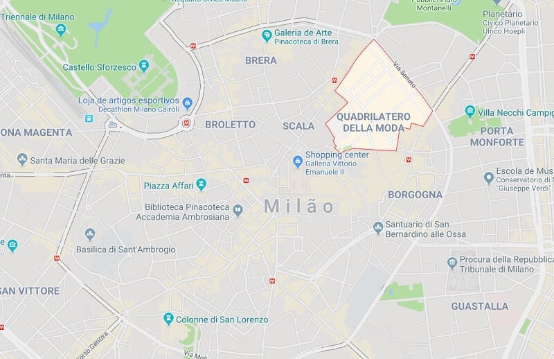 Mapa que mostra o quadrilátero da moda Mapa que mostra o quadrilátero da moda
